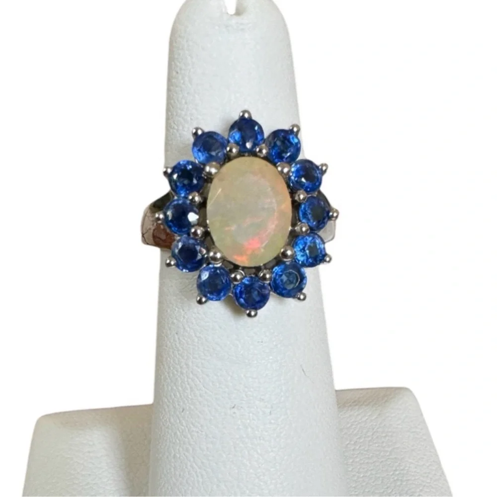 Vintage opal and tanzanite 925 silver ring